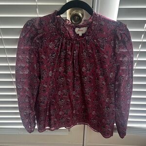 Xirena Ruffe shoulder Pink Floral Long Sleeve Top